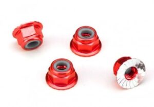 Traxxas Nuts aluminum flanged serrated 4mm red-anodized 4 stk 1747A