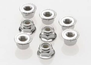 Traxxas Nuts 4mm flanged nylon locking steel serrated 8 stk 3647