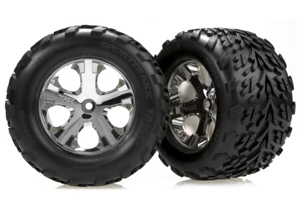 Traxxas Tires & wheels assembled glued 2.8 All-Star chrome wheels Talon tires foam inserts nitro rear/electric front 2 stk 3669