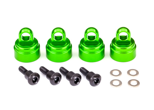Traxxas Shock caps aluminum green-anodized fits all Ultra Shocks 4 stk