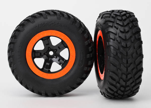 Traxxas Tire & wheel assembled glued SCT black orange beadlock wheels SCT off-road racing tires foam inserts 2 stk 2WD front 5864