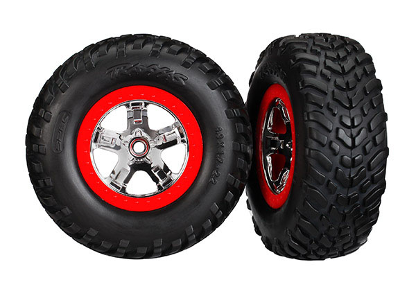Traxxas Tires & wheels assembled glued S1 compound SCT chrome wheels red beadlock style dual profile 2.2 outer 3.0 inner 5887R