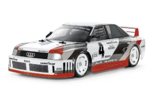 Tamiya Audi 90 Quattro TT-02 sett forfra med racingdekor og spoiler. - Rc Eksperten